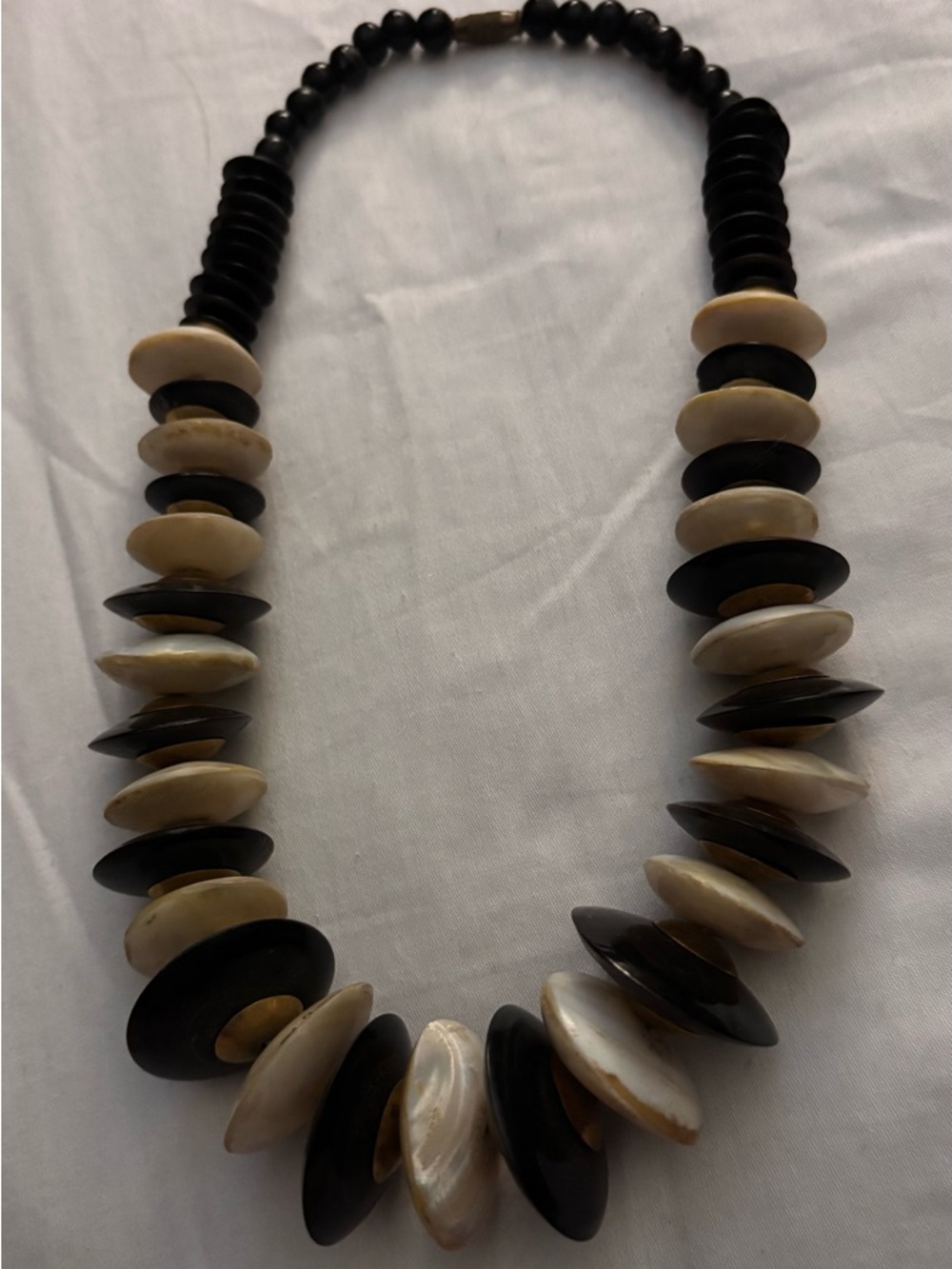 Handcrafted Vintage Ethnic Black and Cream mother of pearl Shell Disc Necklace